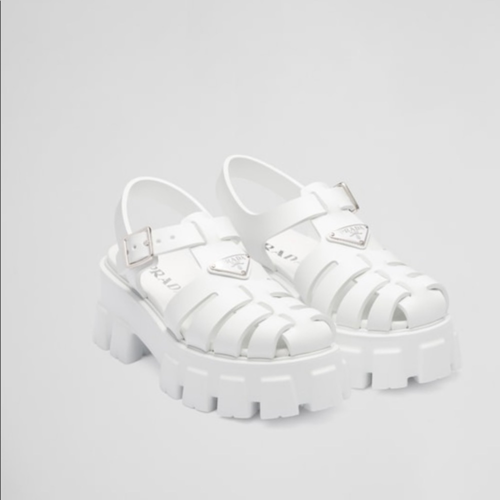 Authentic Prada White Rubber Sandals in a 36